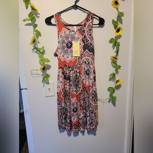 Nwt Longyuan Small Paisley Geometic Casual Summer Dress